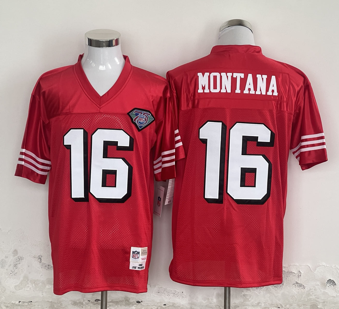 Men's San Francisco 49ers #16 Joe Montana Red Stitched Baseball Jersey